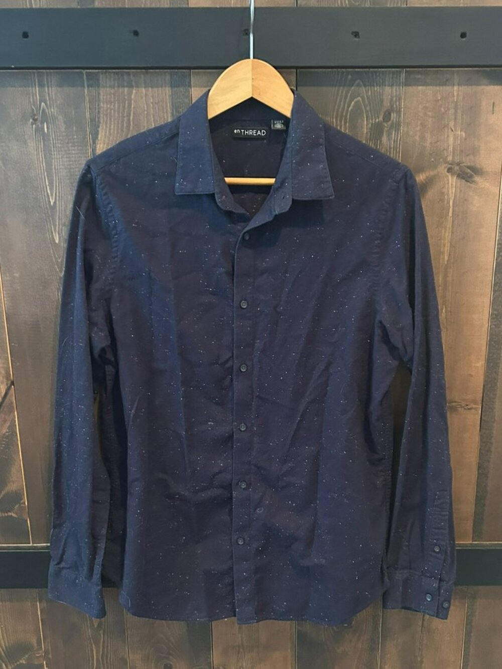 en Thread Navy Blue Subtle Speckled Long-sleeved Button-down Shirt Men's Size M
